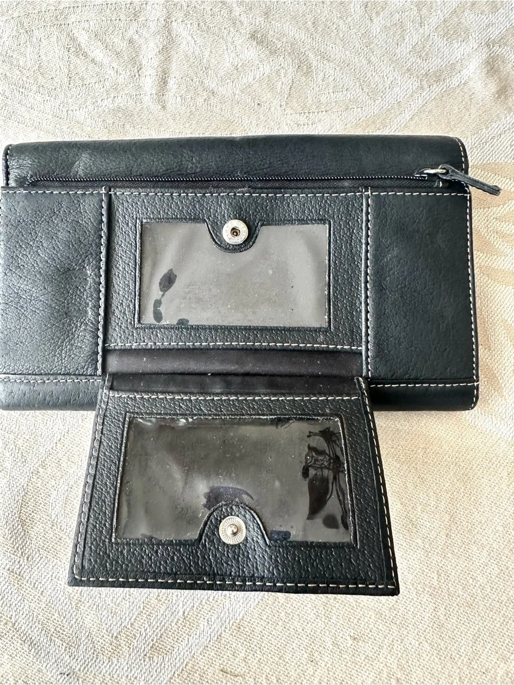 Genuine Leather Black Checkbook Wallet Organizer Snap Closure